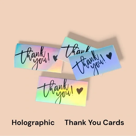 50 Holographic Thank You Cards with Black Script - Picture 2 of 2